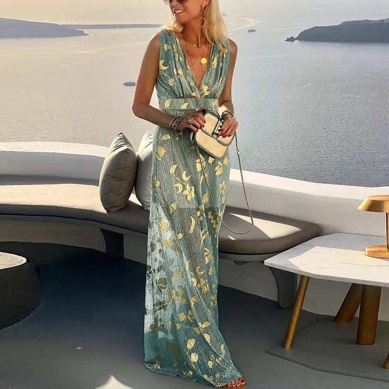 Albina - Glattes V-Ausschnitt-Kleid mit Paillettenverzierung