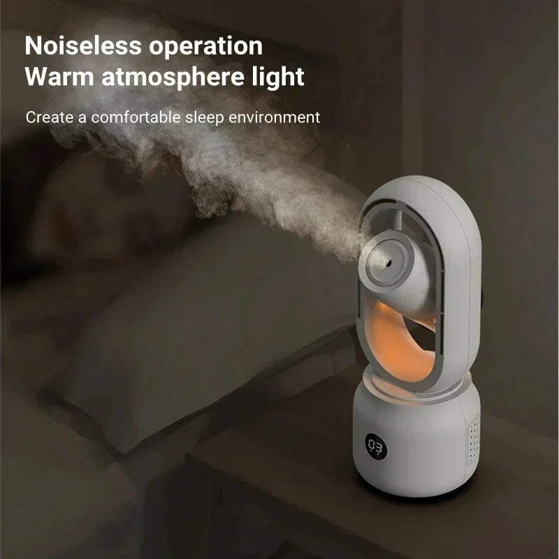 Fan sem lâminas com luz noturna e função de spray - silencioso e laptop para o quarto e o escritório