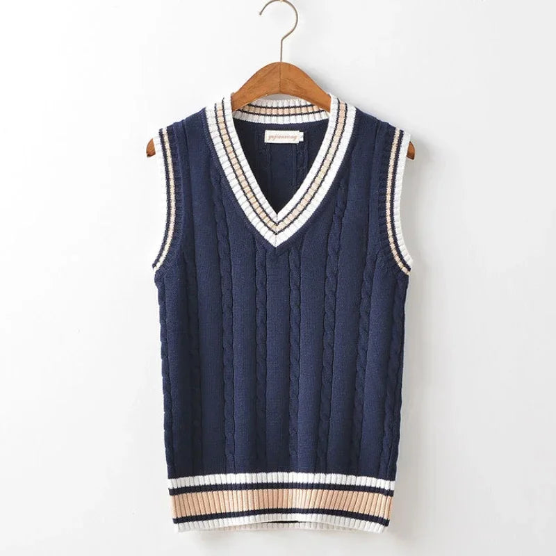 Christof - Camisola de malha para homem com decote em bico e sem mangas