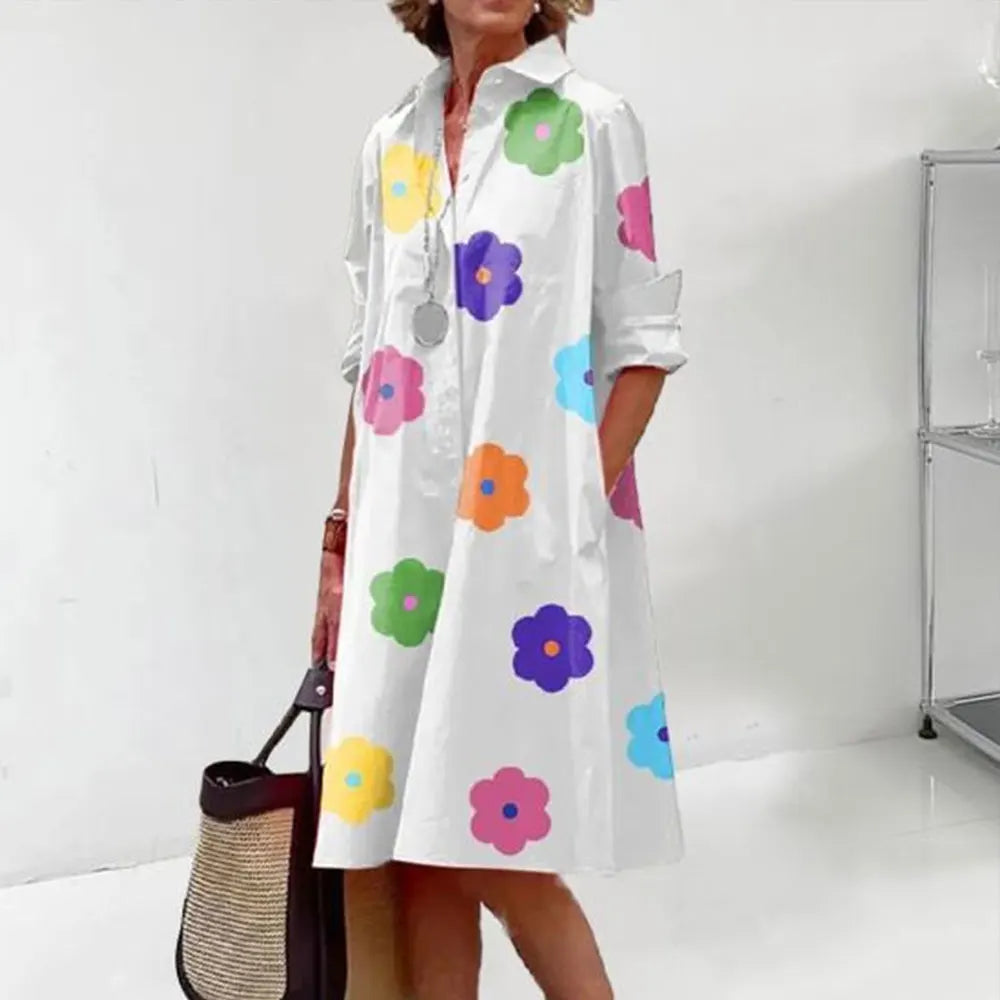 Damen Hemdkleid in A-Linie - geknöpft - lange Ärmel - klassischer Kragen - knielang