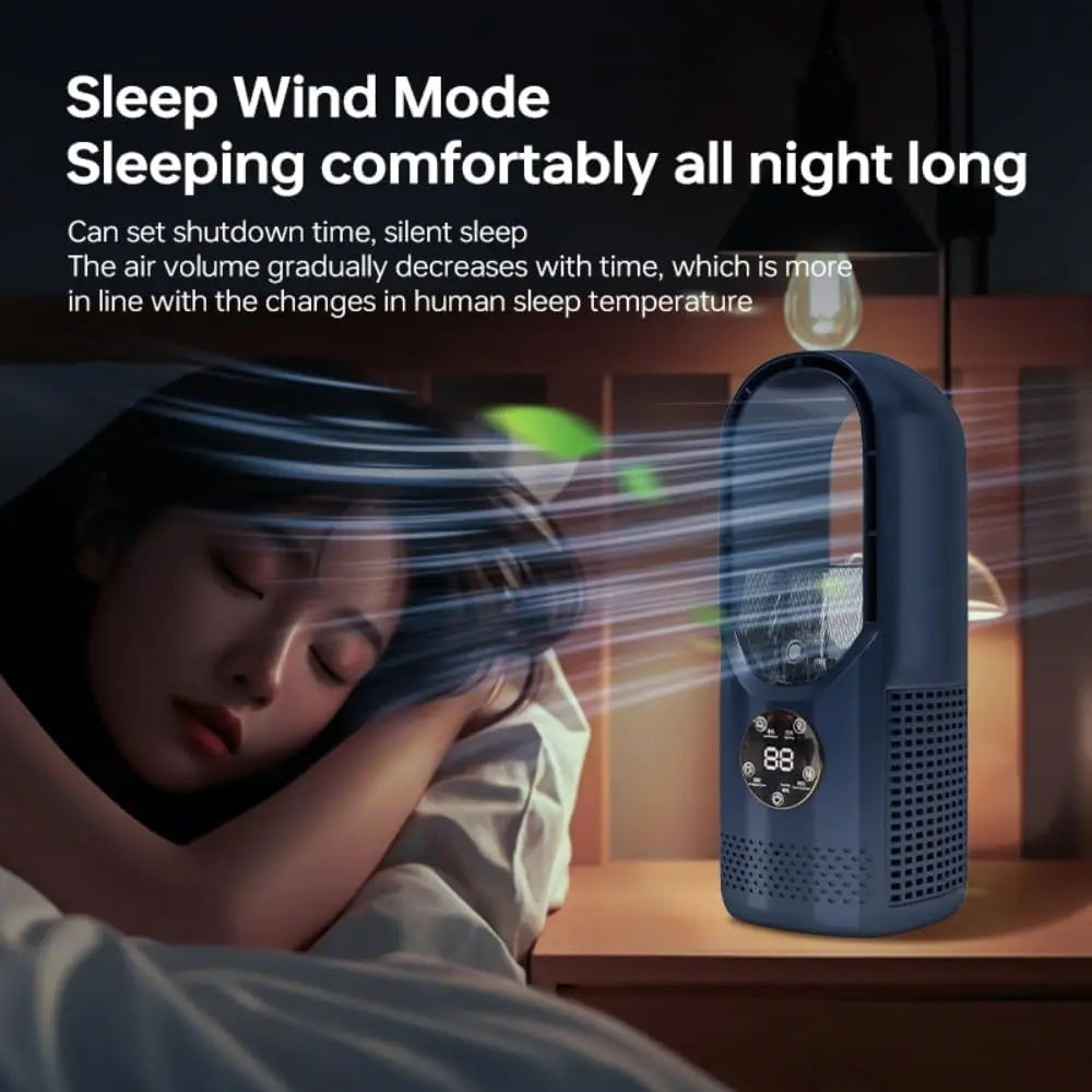 Fan sem lâminas com umidificador e luz RGB - silenciosa e sem fio para casa e viagens