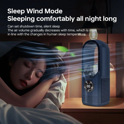 Fan sem lâminas com umidificador e luz RGB - silenciosa e sem fio para casa e viagens