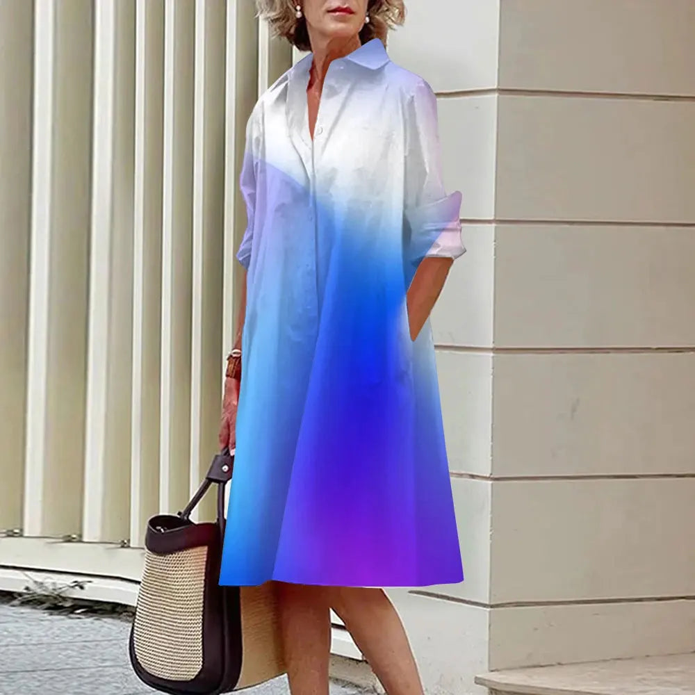 Damen Hemdkleid in A-Linie - geknöpft - lange Ärmel - klassischer Kragen - knielang