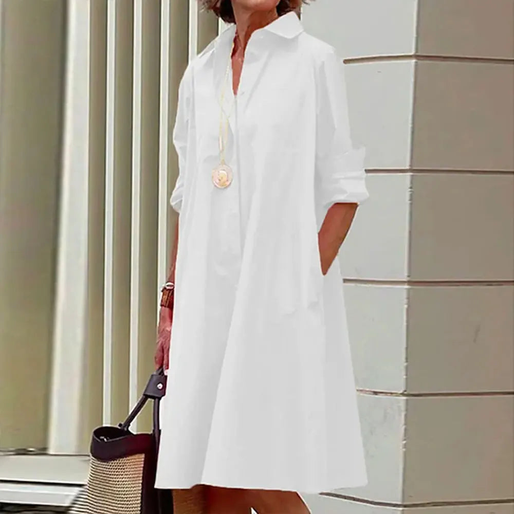 Damen Hemdkleid in A-Linie - geknöpft - lange Ärmel - klassischer Kragen - knielang