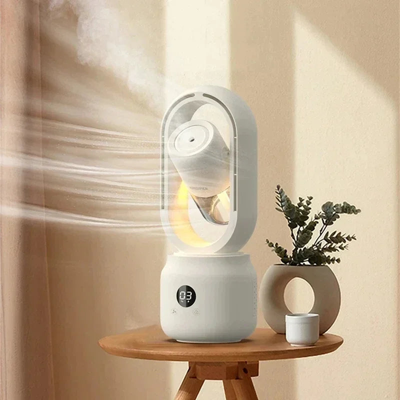 Fan sem lâminas com luz noturna e função de spray - silencioso e laptop para o quarto e o escritório