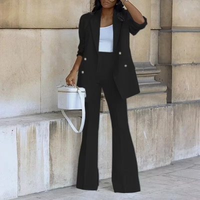 Elegante blazer da donna con chiusura a bottoni e pantaloni a zampa - Completo due pezzi per tutte le stagioni