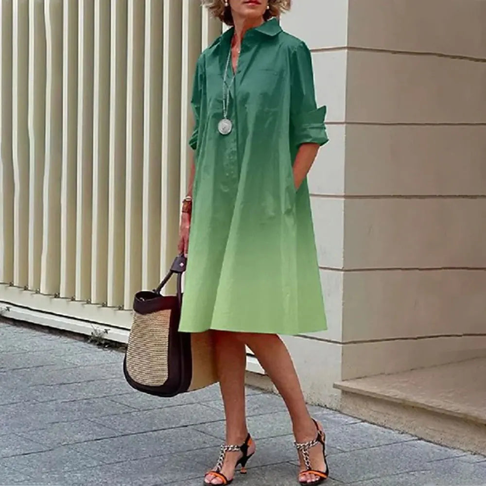 Damen Hemdkleid in A-Linie - geknöpft - lange Ärmel - klassischer Kragen - knielang