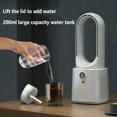 Fã de quarto sem lâminas com refrigeração devido à luz de spray e luz noturna - Miniventilador silencioso para dormir melhor no verão