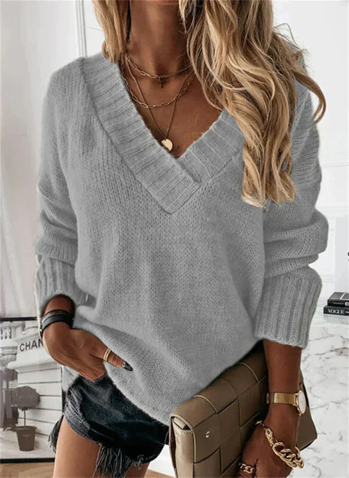 Élégant jersey à col en V pour femme