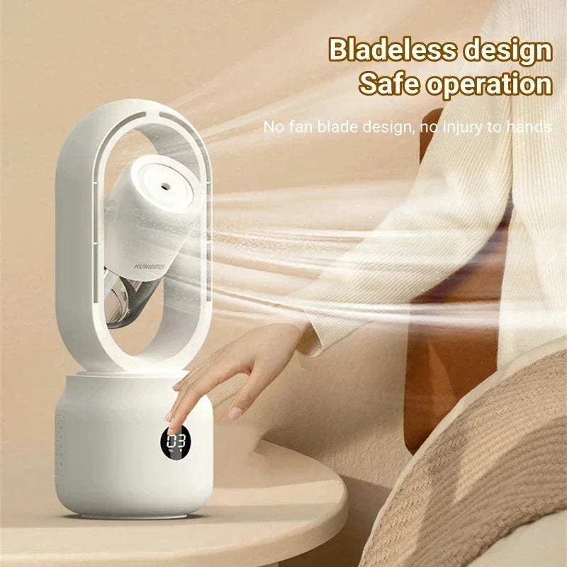 Fan sem lâminas com luz noturna e função de spray - silencioso e laptop para o quarto e o escritório