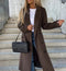 Elegante casaco de inverno para mulher, comprido, de dupla face, com cinto - perfeito para outono/inverno