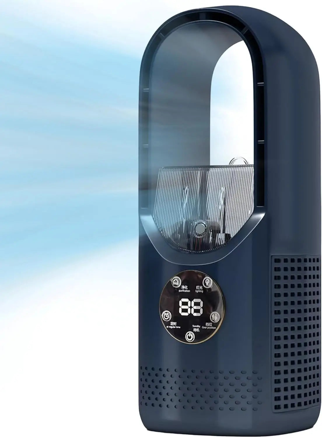 Fan sem lâminas com umidificador e luz RGB - silenciosa e sem fio para casa e viagens