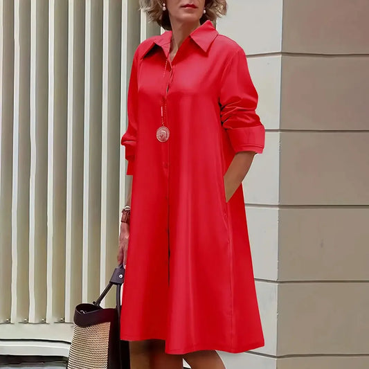 Damen Hemdkleid in A-Linie - geknöpft - lange Ärmel - klassischer Kragen - knielang