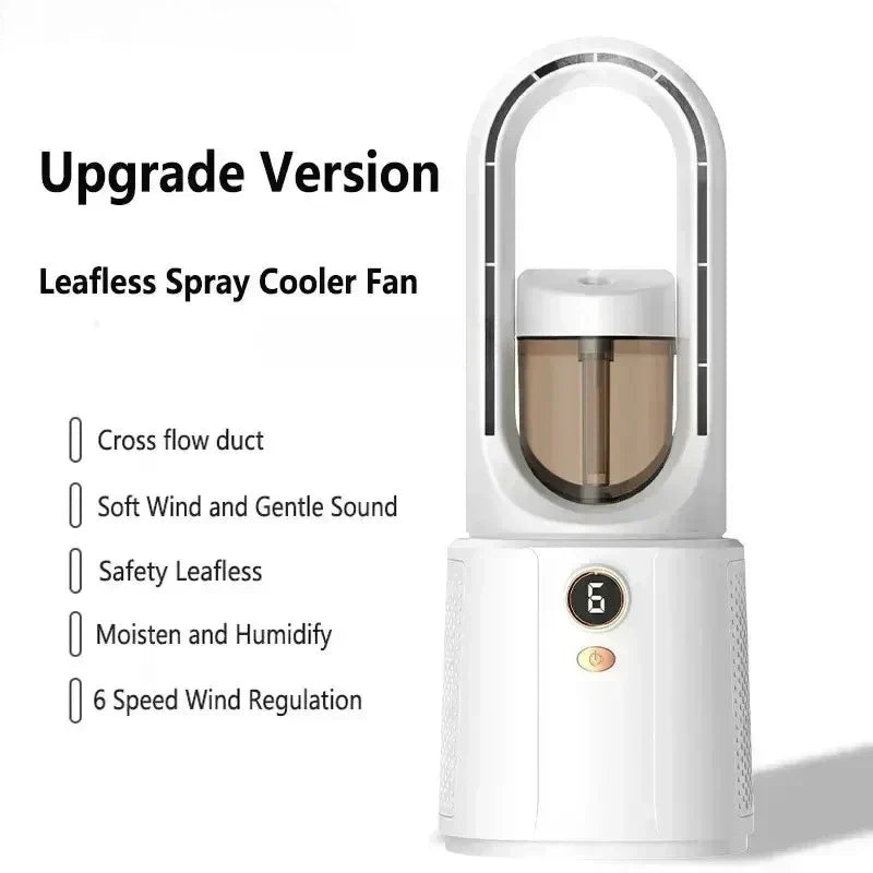 Fã de quarto sem lâminas com refrigeração devido à luz de spray e luz noturna - Miniventilador silencioso para dormir melhor no verão