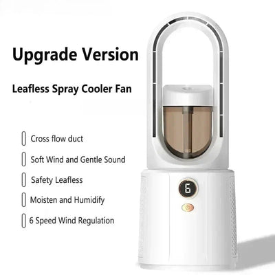 Fã de quarto sem lâminas com refrigeração devido à luz de spray e luz noturna - Miniventilador silencioso para dormir melhor no verão