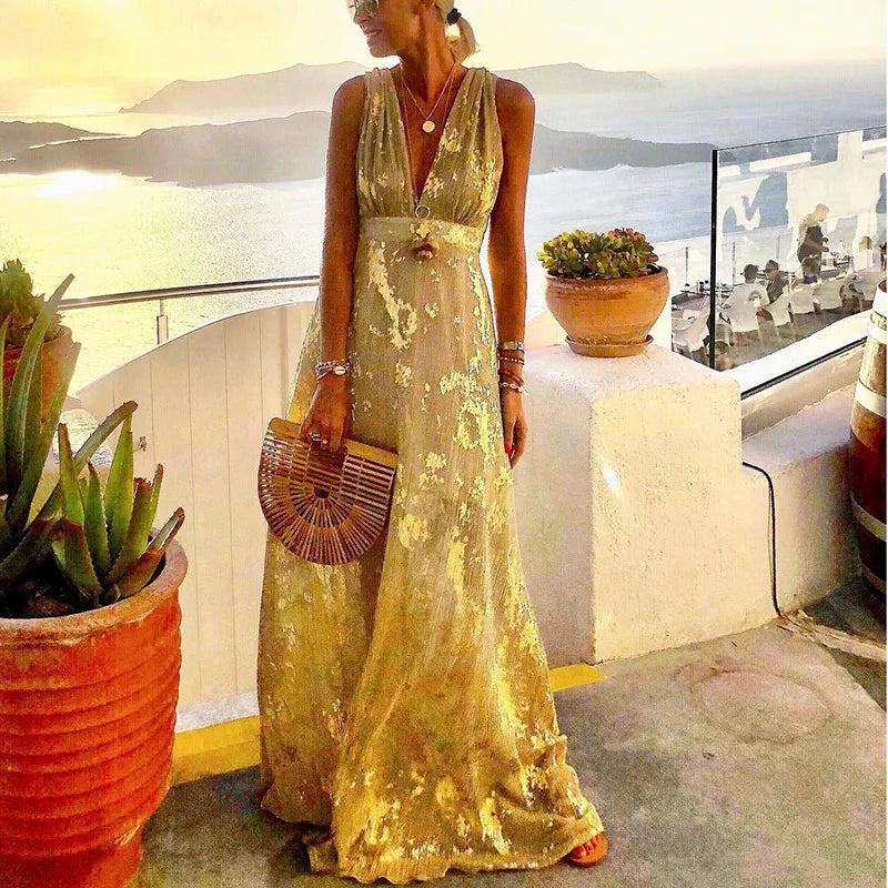 Albina - Glattes V-Ausschnitt-Kleid mit Paillettenverzierung