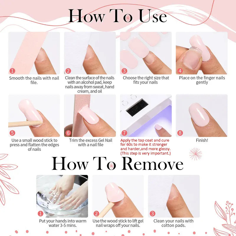 Set of nail gel stickers with UV lamp