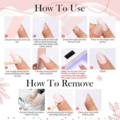 Set of nail gel stickers with UV lamp
