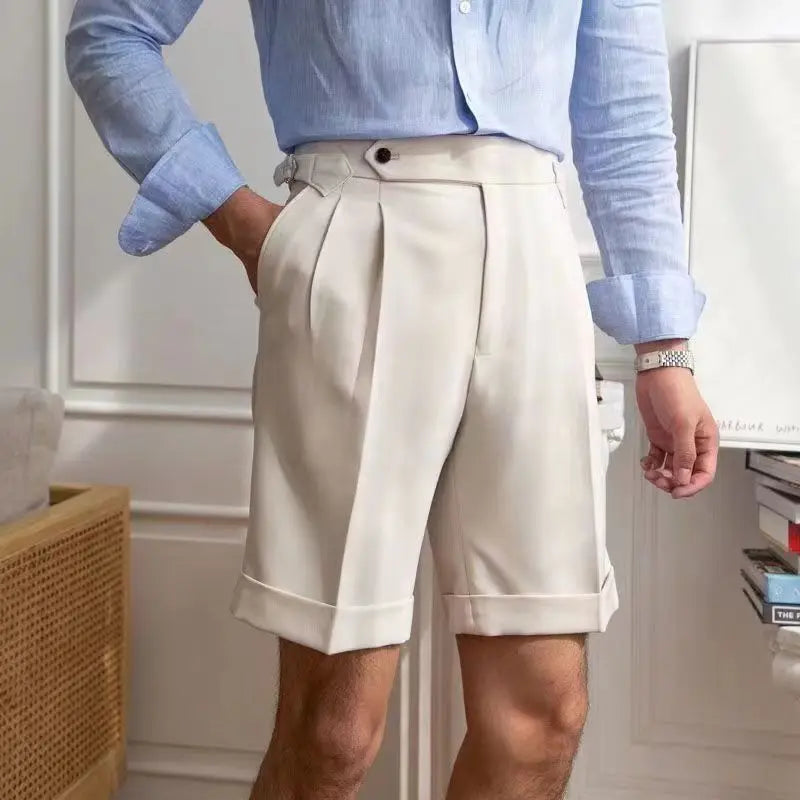 Shorts personalizados para homens - 100% algodão - Pleada Front - Dymer com punhos - Corte no joelho