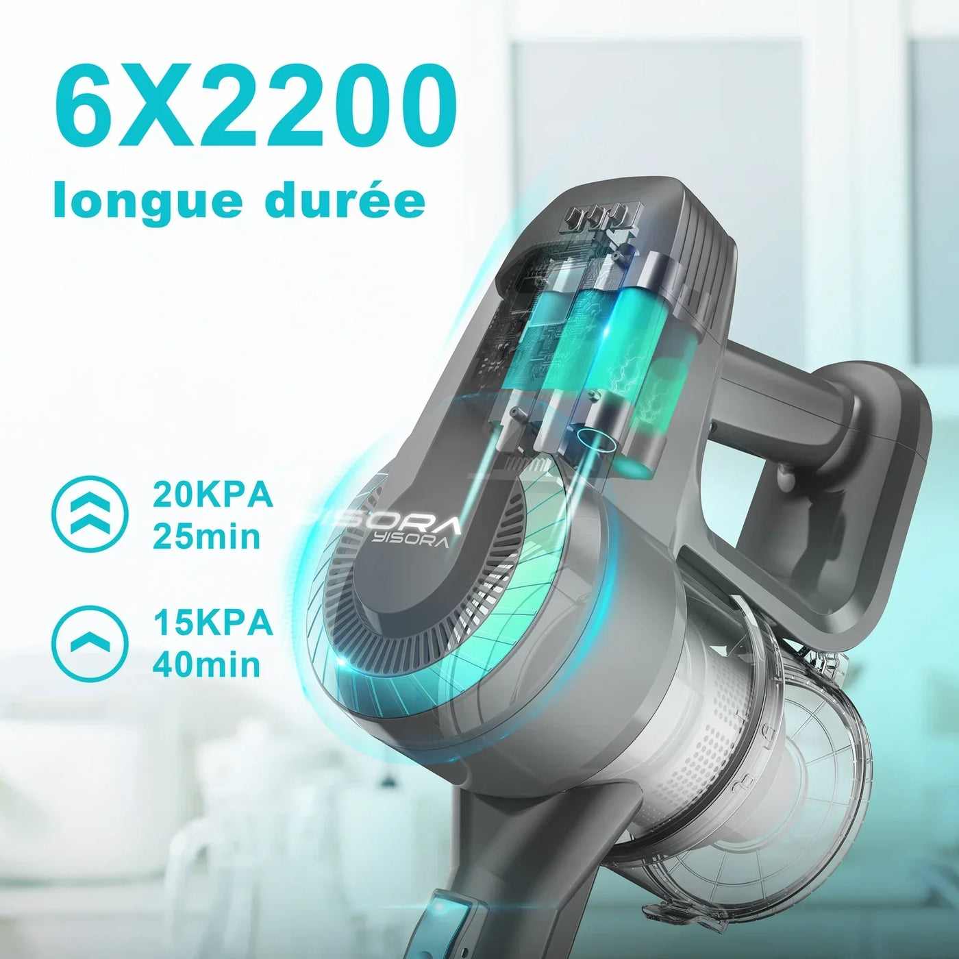 Aspirador de mano inalámbrico 6 en 1 - Con cepillo LED, batería de 2200mAh y funcionamiento silencioso (65DB)