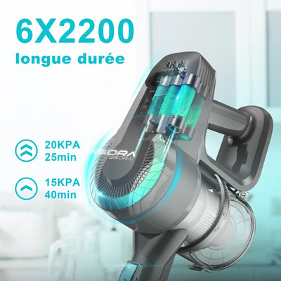 Aspirador de mano inalámbrico 6 en 1 - Con cepillo LED, batería de 2200mAh y funcionamiento silencioso (65DB)