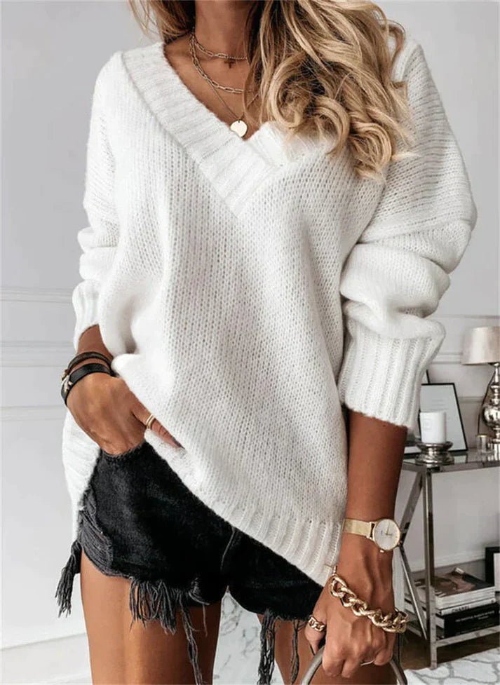 Élégant jersey à col en V pour femme