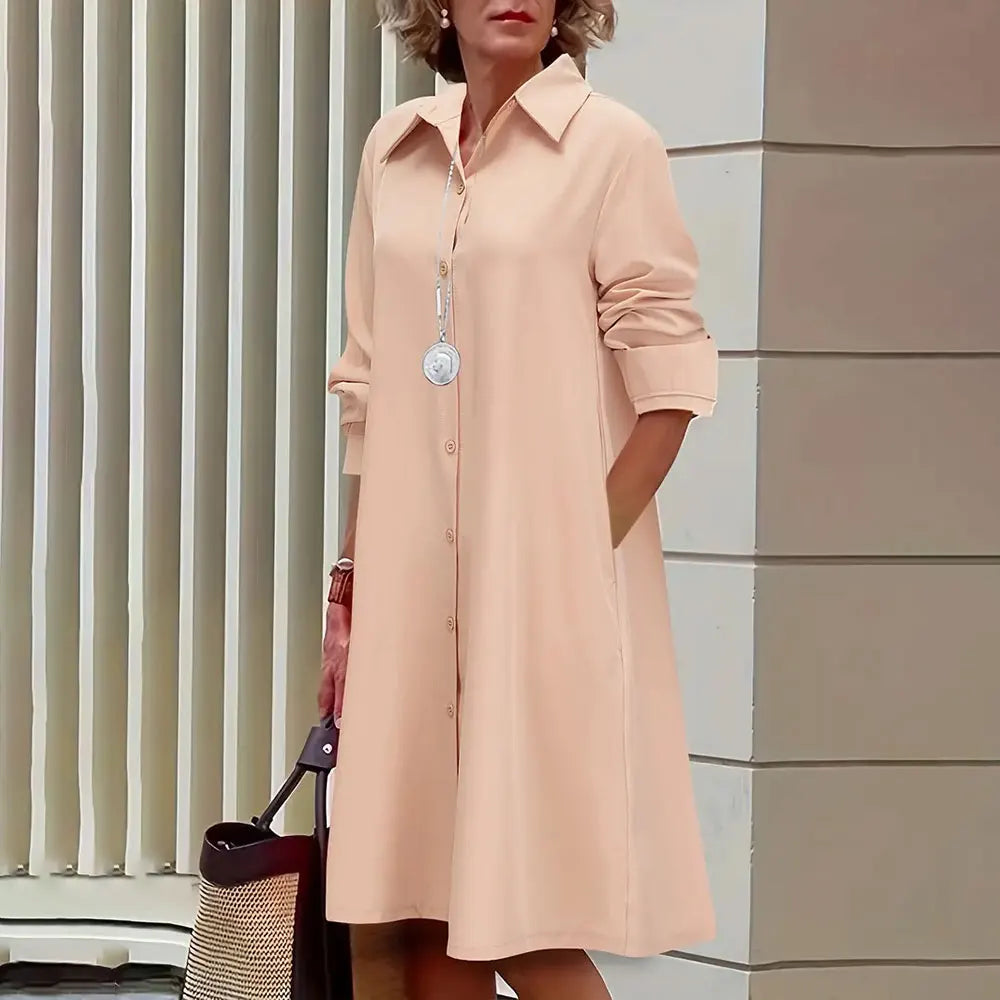 Damen Hemdkleid in A-Linie - geknöpft - lange Ärmel - klassischer Kragen - knielang