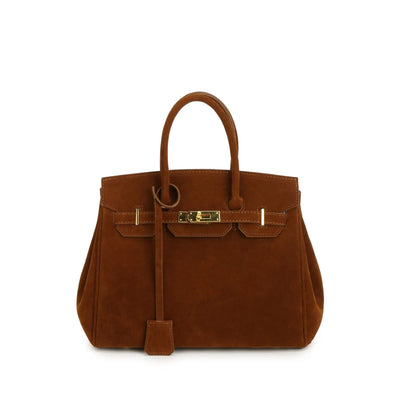 Kelly | Borsa a tracolla in camoscio con ferrature dorate