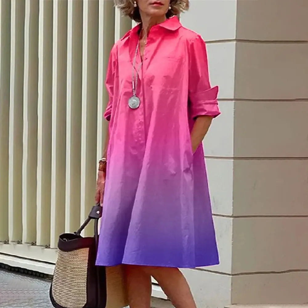Damen Hemdkleid in A-Linie - geknöpft - lange Ärmel - klassischer Kragen - knielang