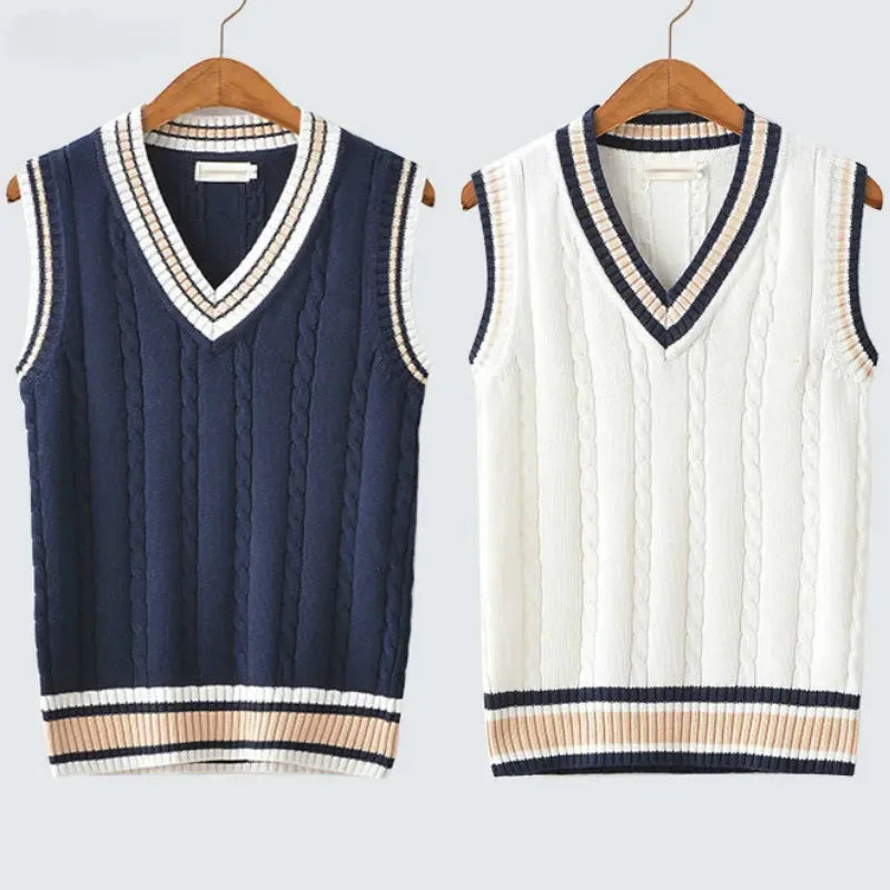 Christof - Camisola de malha para homem com decote em bico e sem mangas