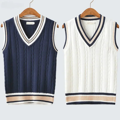 Christof - Camisola de malha para homem com decote em bico e sem mangas