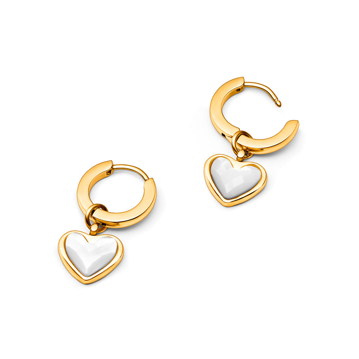 Boucles d'oreilles cœur en quartz blanc (or)