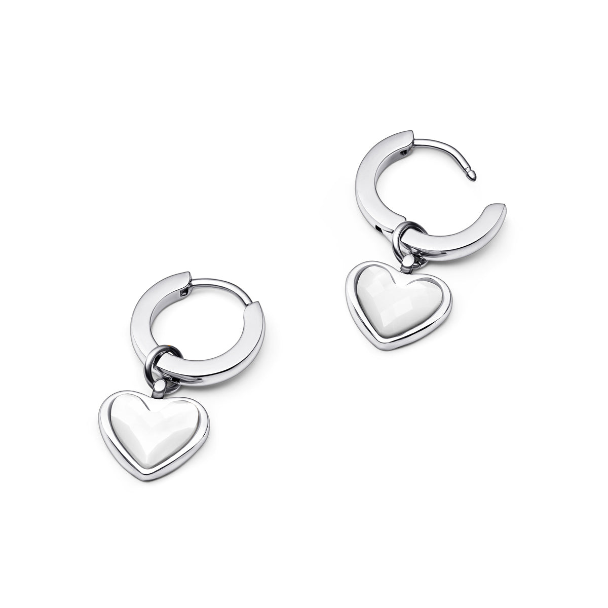 Boucles d'oreilles cœur de quartz blanc (argent)