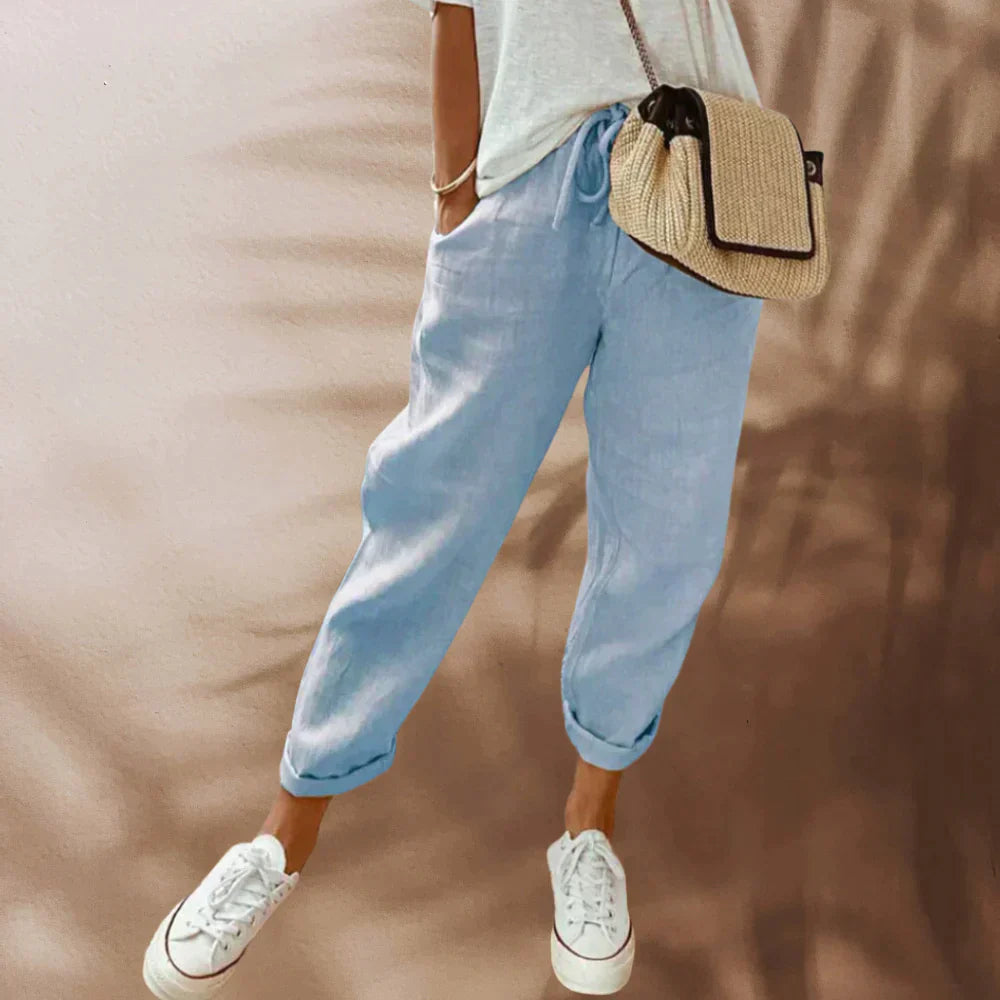 Calças femininas casuais - cintura elástica - cordão de ajuste - roupas casuais leves