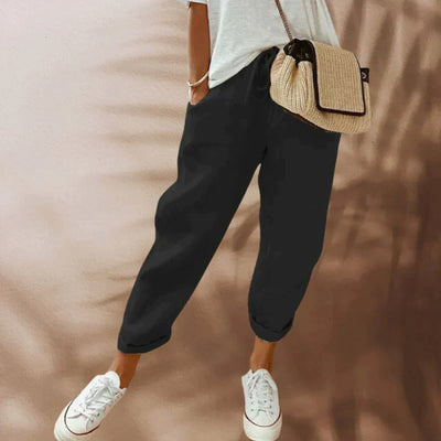 Calças femininas casuais - cintura elástica - cordão de ajuste - roupas casuais leves