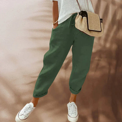 Calças femininas casuais - cintura elástica - cordão de ajuste - roupas casuais leves