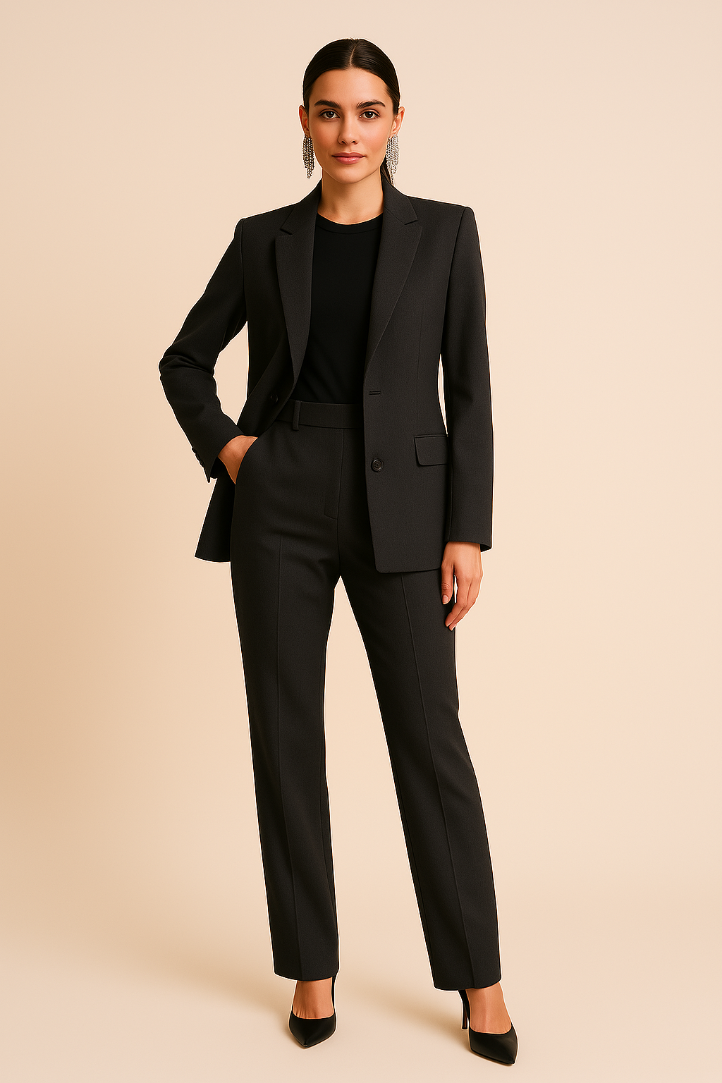 Damen Maßgeschneiderter Blazer mit Faltenhose, Zweiteiliges Set