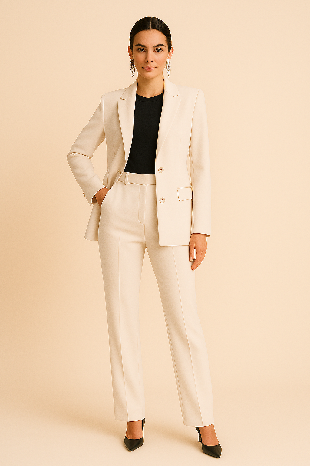 Damen Maßgeschneiderter Blazer mit Faltenhose, Zweiteiliges Set