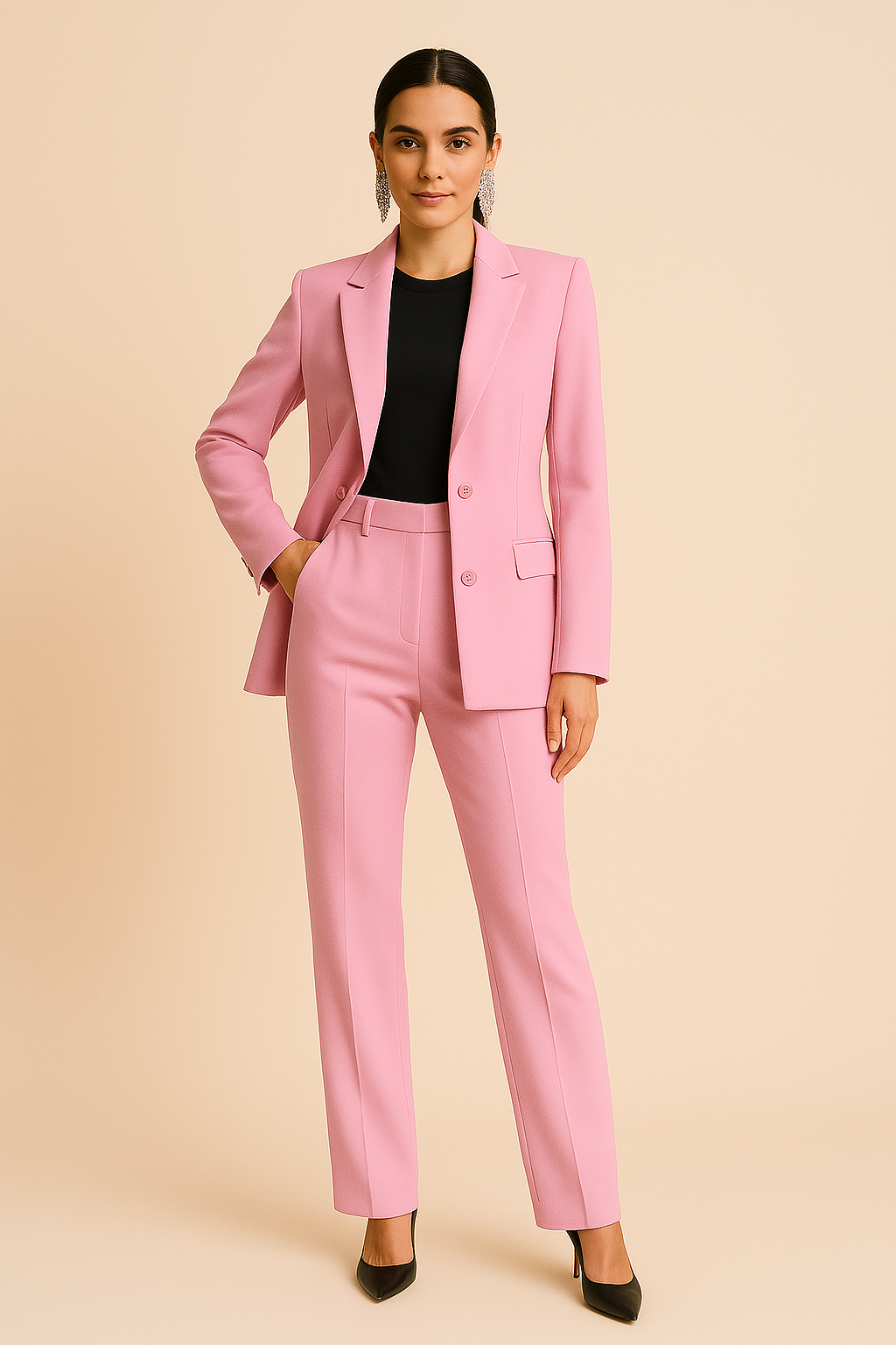 Damen Maßgeschneiderter Blazer mit Faltenhose, Zweiteiliges Set