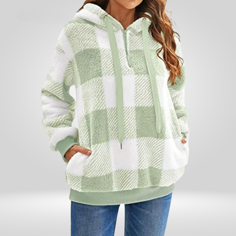 Petra | Sweat à capuche élégant pour femme avec demi-fermeture éclair et imprimé à carreaux