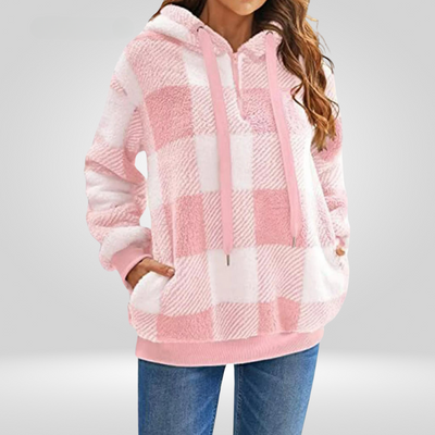 Petra | Sweat à capuche élégant pour femme avec demi-fermeture éclair et imprimé à carreaux
