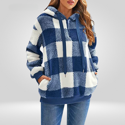 Petra | Sweat à capuche élégant pour femme avec demi-fermeture éclair et imprimé à carreaux