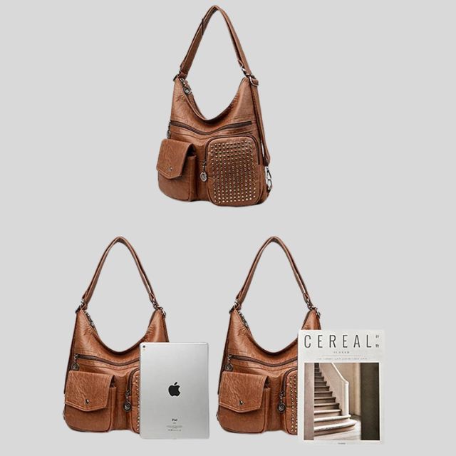 Vintpack - Mochila de couro com pregos - ideal para escola e viagem - Detalhes de viagem - Compact