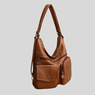 Vintpack - Mochila de couro com pregos - ideal para escola e viagem - Detalhes de viagem - Compact
