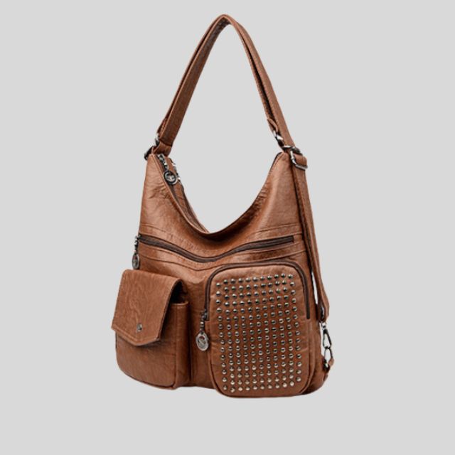 Vintpack - Mochila de couro com pregos - ideal para escola e viagem - Detalhes de viagem - Compact