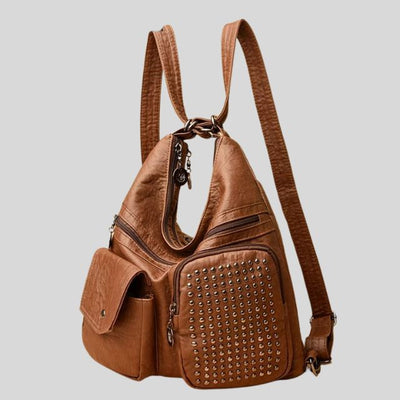 Vintpack - Mochila de couro com pregos - ideal para escola e viagem - Detalhes de viagem - Compact
