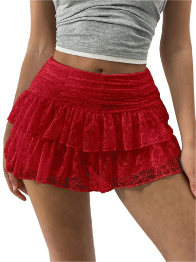 Mulher minifalda com panfletos e cintura casual ampla