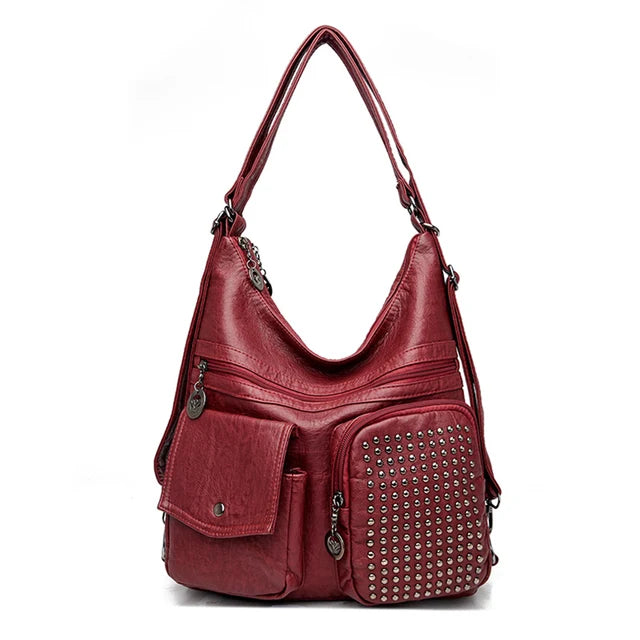 Vintpack - Mochila de couro com pregos - ideal para escola e viagem - Detalhes de viagem - Compact