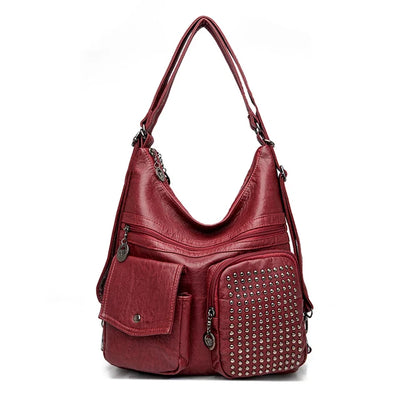 Vintpack - Mochila de couro com pregos - ideal para escola e viagem - Detalhes de viagem - Compact