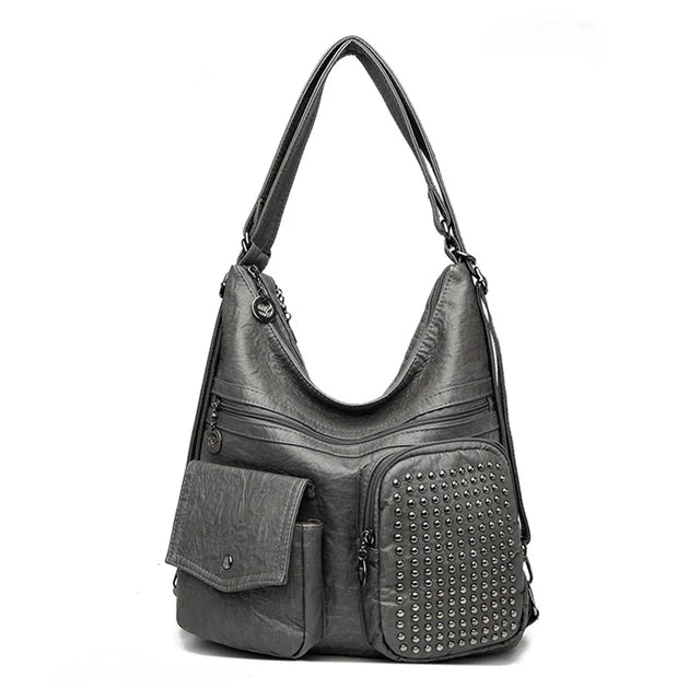 Vintpack - Mochila de couro com pregos - ideal para escola e viagem - Detalhes de viagem - Compact